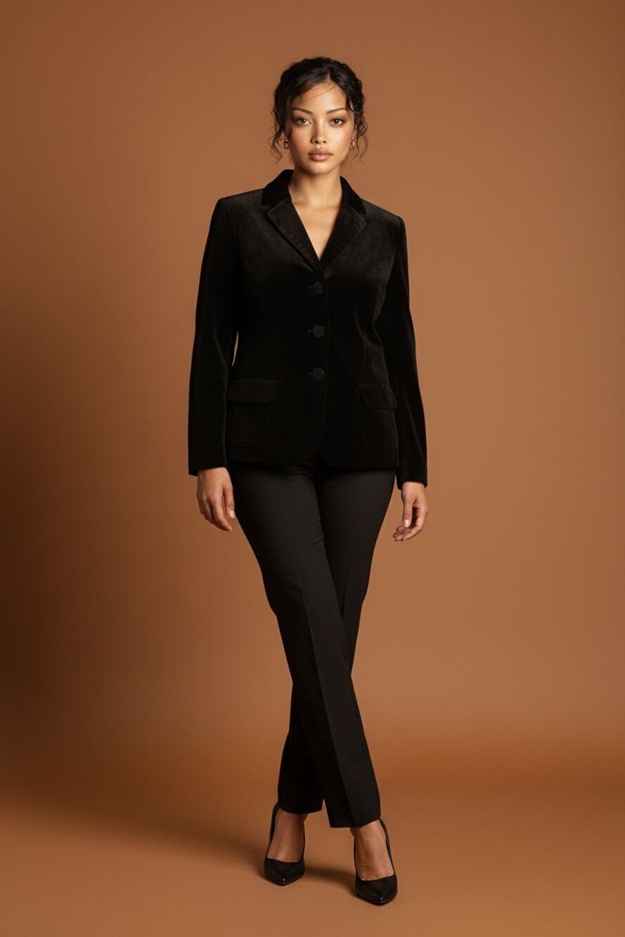 Talbots Women's Velour Velvet Black Blazer Jacket Size 22W Button Front Pockets